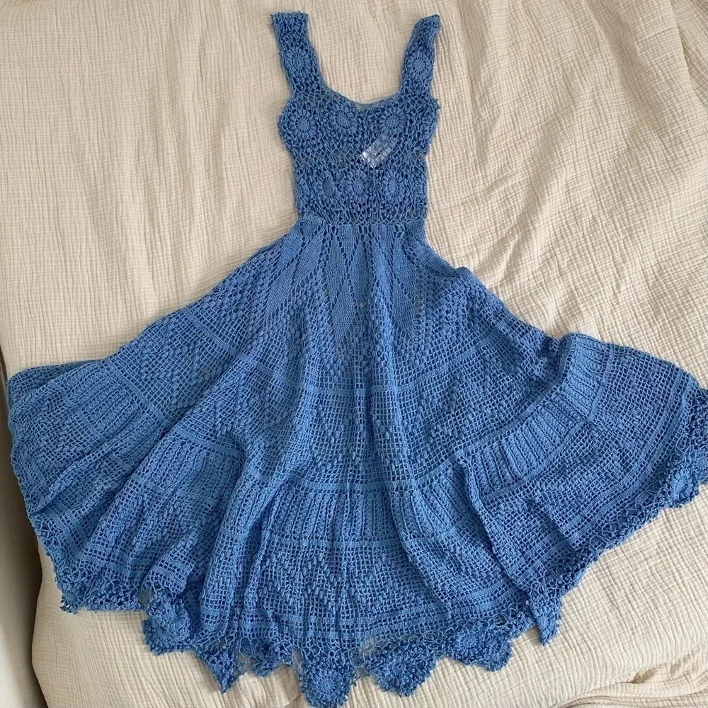 Alix Blue Crotchet Scoop Neck Maxi Dress